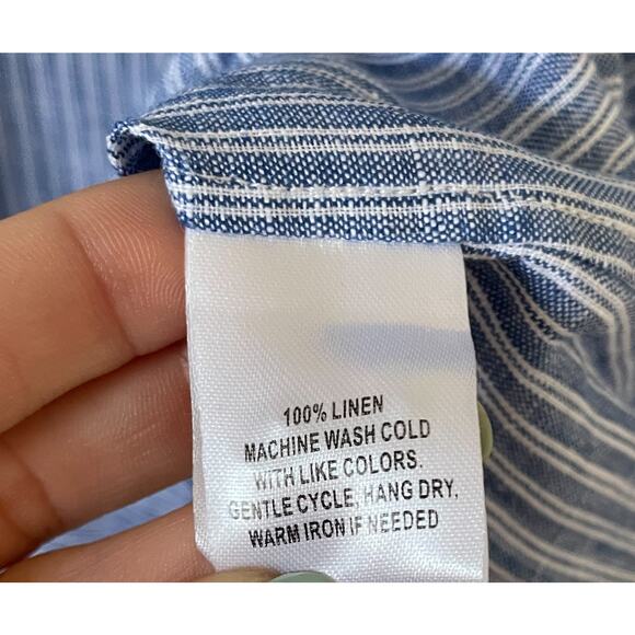 UNTUCKit Linen Striped Long Sleeve Blouse Shirt Blue White Size 12 NEW - Picture 8 of 9